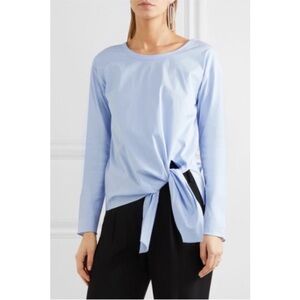 Theory Serah Stretch Cotton Tie Front Top in Larkspur Blue | Size Small